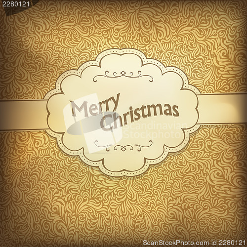 Image of Vintage Christmas card in golden gamut. Vector illustration, EPS