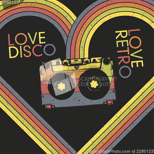 Image of Love Disco, Love Retro. Vintage poster design template, vector, 