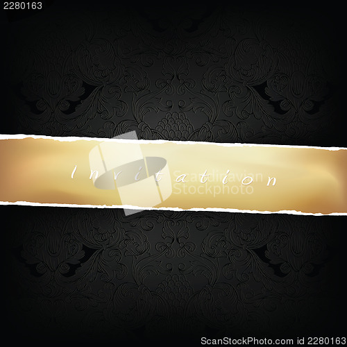 Image of Dark Vintage Patterned background with Golden Tape. Vector, EPS1