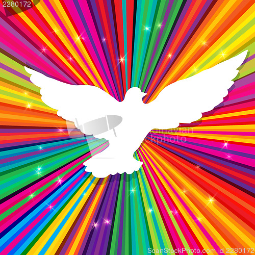 Image of Dove silhouette on psychedelic colored abstract background. Vect