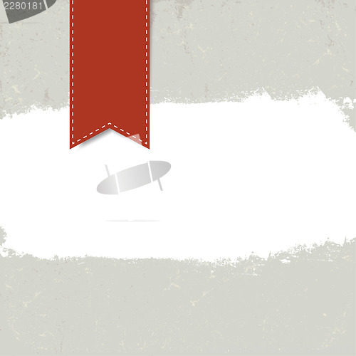 Image of White grunge label on textured background with red tag. Vector, 