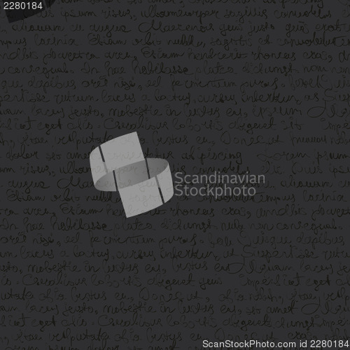 Image of Seamless abstract text pattern on dark gray background. Vector, 
