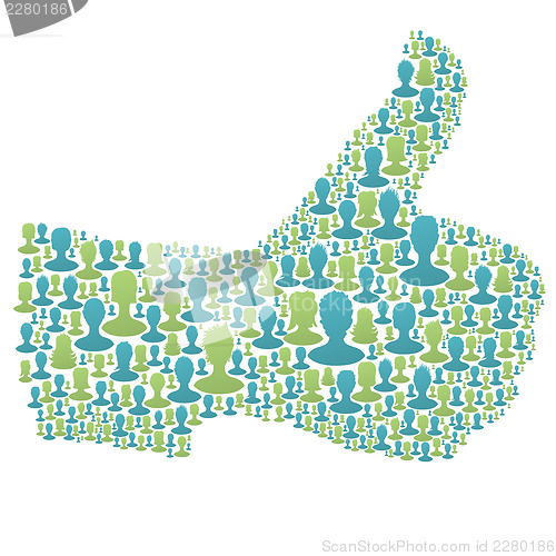 Image of Thumb up symbol. composed from many people silhouettes. Vector i