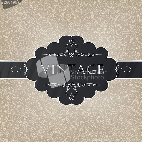 Image of Retro styled card with old-fashioned ornament background. Vector