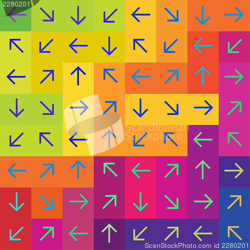 Image of Abstract arrows on colorful rectangles background, vector
