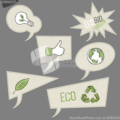 Image of Ecology icons in speech bubbles. Vector elements collection, EPS