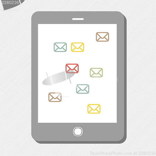 Image of Tablet device with mail icons. Vector