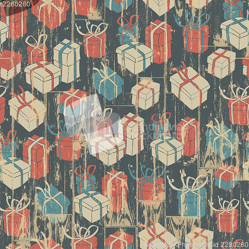 Image of Christmas seamless background with gifts pattern. Vector illustr