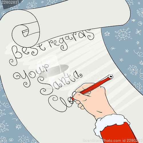 Image of Santa greeting signs. Vector, Eps8