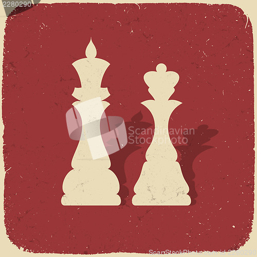 Image of King and queen. Retro chess background, vector illustration, EPS