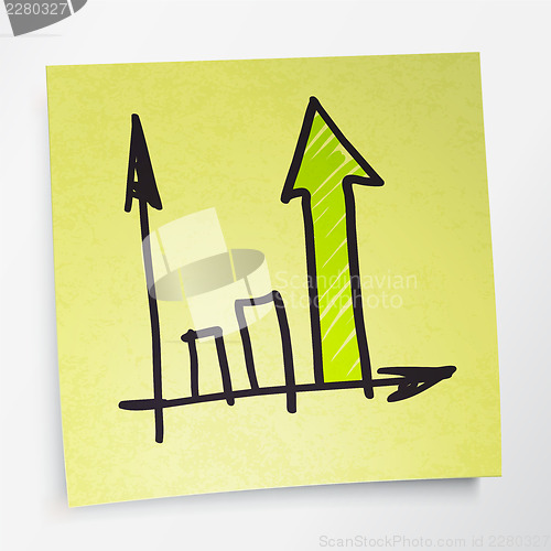 Image of Successful business graph on yellow sticky paper. Vector illustr