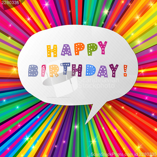 Image of Happy birthday card on colorful rays background. Vector, EPS10