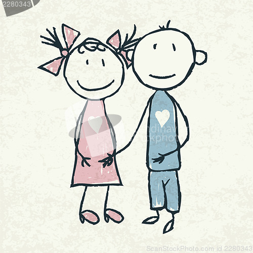 Image of Couple in love. Doodles illustration, vector.