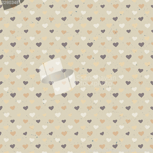 Image of Seamless hearts pattern on paper texture. Vector, EPS10
