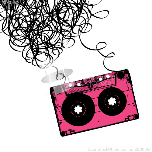 Image of Audiocassette tape with tangled. Vector illustration.