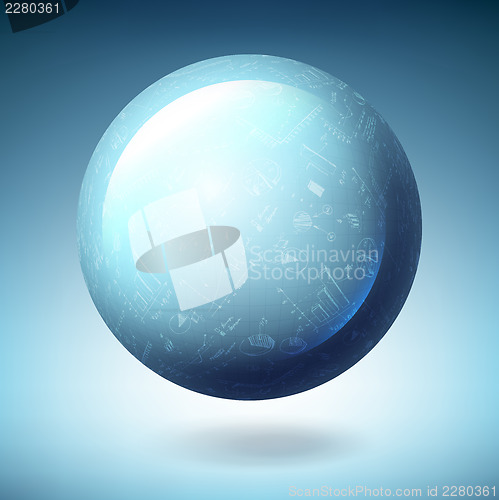 Image of Globe icon with abstract successful graphs. Vector illustration,