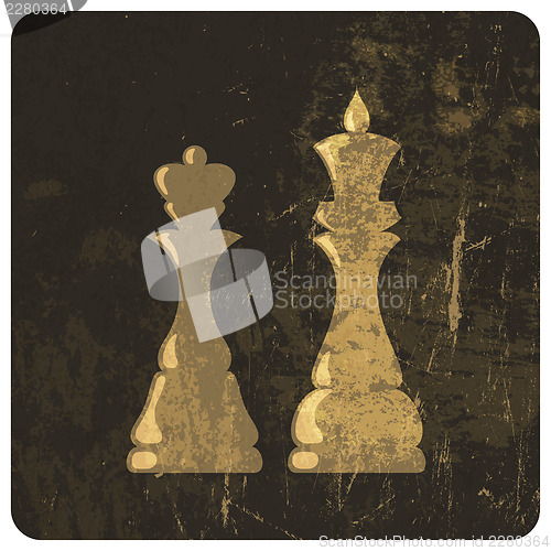 Image of Grunge illustration of king and queen chess figures. Vector