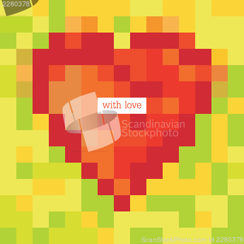 Image of Pixel heart with greetings. Design template, vector, eps8