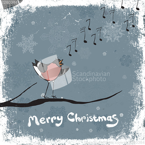 Image of Bullfinch singer. Vintage xmas illustration, vector, EPS8