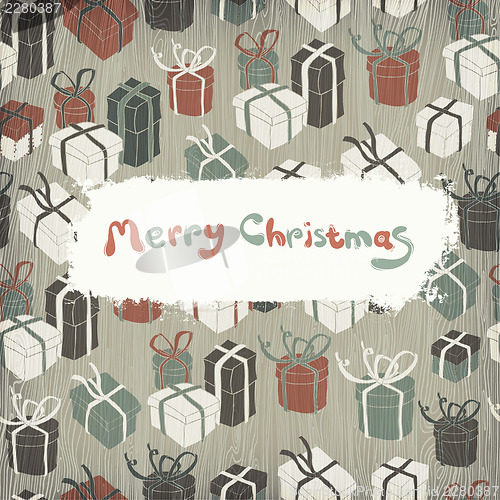 Image of Christmas gifts on wooden texture. Vector illustration, EPS10.