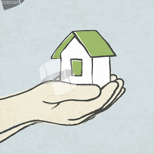 Image of Greeen house in hands. Concept illustration, vector, EPS10