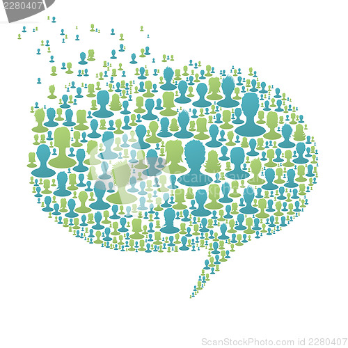 Image of Speech bubble, composed from many people silhouettes. Social net