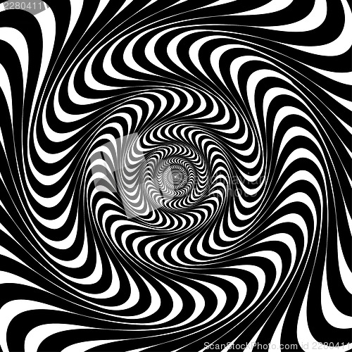 Image of Black and white swirl lines. Optical illusion background, vector