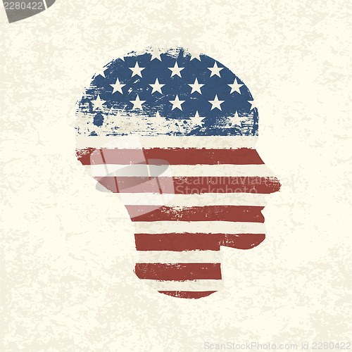 Image of Grunge american flag themed head symbol. Vector, EPS10