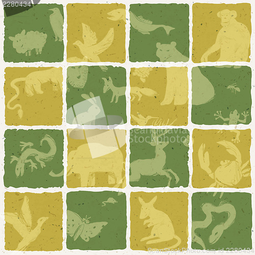 Image of Seamless zoo themed pattern. Vector