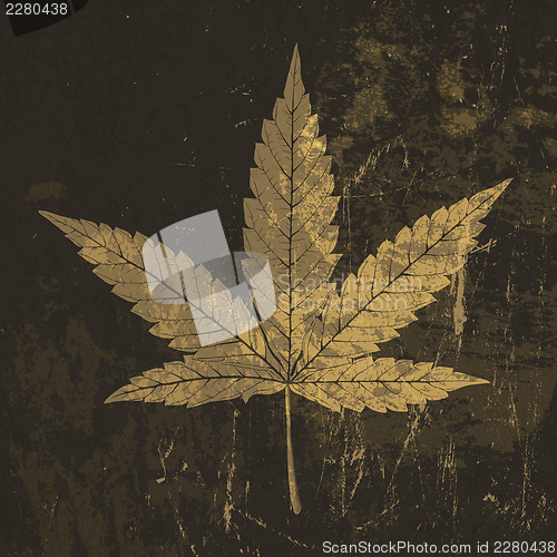 Image of Cannabis leaf grunge icon. With stained texture, vector
