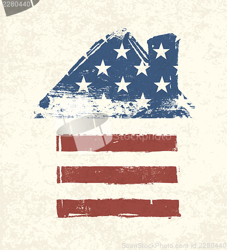 Image of House shaped american flag. Vector, EPS10