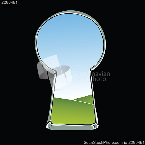 Image of Keyhole illustration. View of landscape through keyhole. Vector.