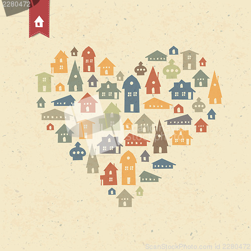 Image of Heart shaped many houses icons. Realty concept. Vector, EPS10