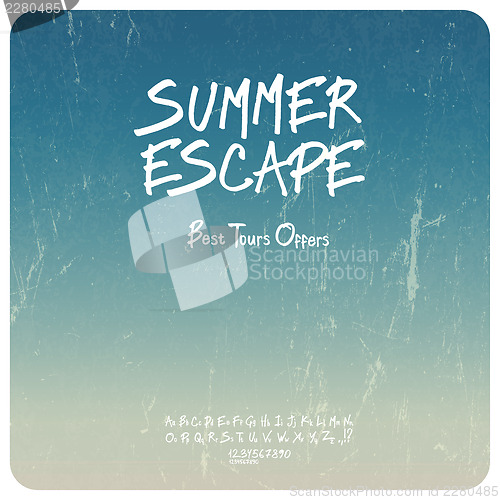 Image of Summer travel set. Grunge background with hand-drawn alphabet. V