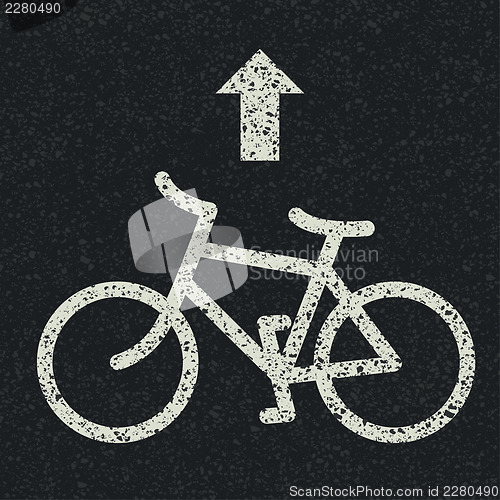 Image of Bicycle road sign and arrow on asphalt background. Vector