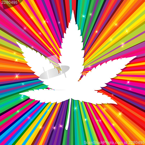 Image of Cannabis leaf on abstract psychedelic background, vector, EPS10
