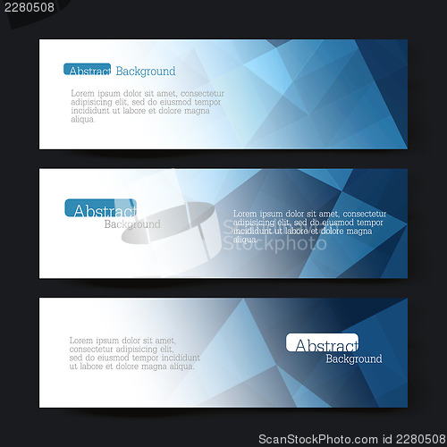 Image of Collection of three horizontal banner designs, abstract blue tri