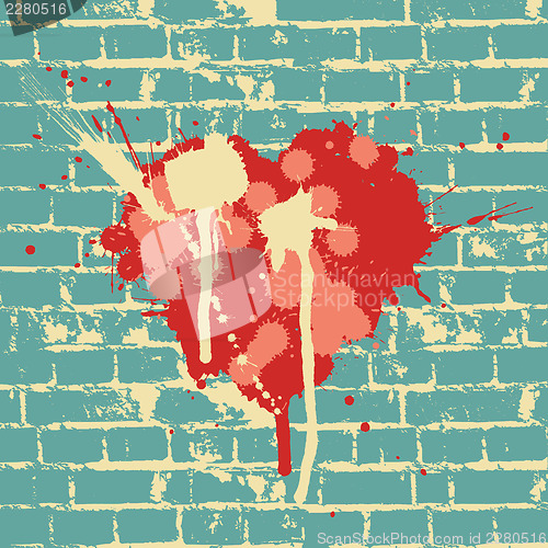 Image of Heart symbol on brick wall, vector.
