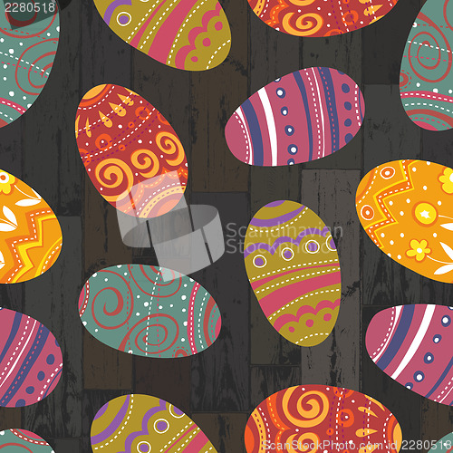 Image of Easter eggs on wooden planks background. Vector, EPS10