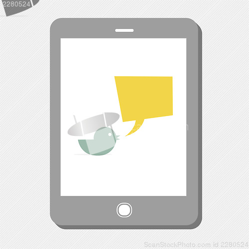 Image of Tablet device with tweet bubble. Vector