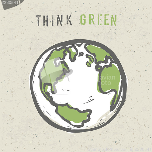 Image of Think green poster design template. Vector, EPS10