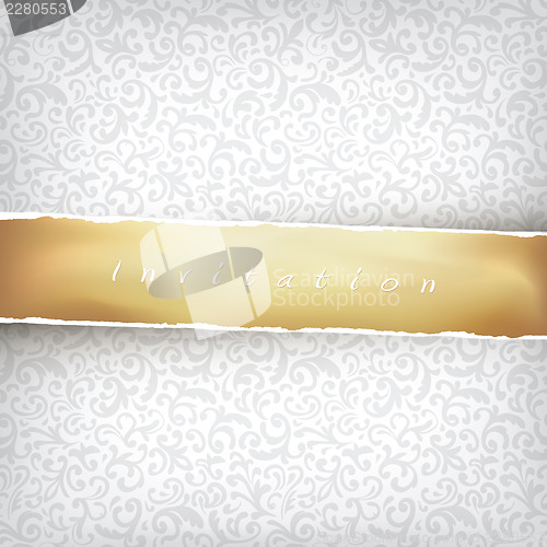 Image of Floral Ornamented Background with Golden Tape. Vector, EPS10