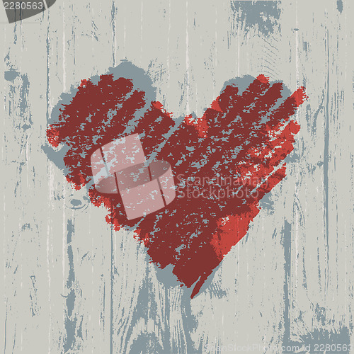 Image of Heart symbol on wooden texture, abstract background.