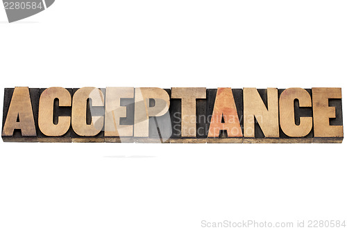 Image of acceptance word in wood type