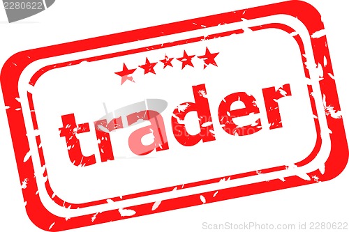 Image of trader on red rubber stamp over a white background