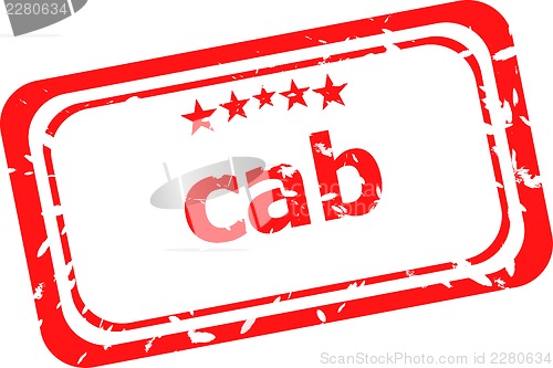 Image of cab on red rubber stamp over a white background