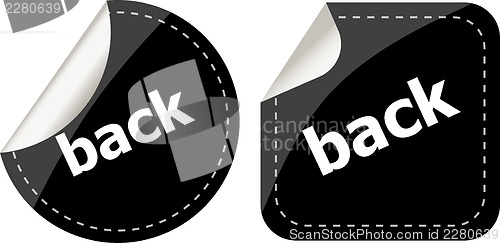 Image of back word on black stickers button set, label
