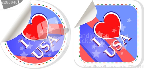 Image of Heart logo I love USA stickers label set