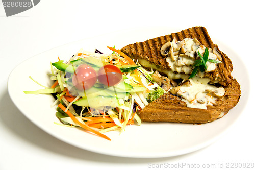 Image of Grilled sandwich with salad and mushroom mayonnaise