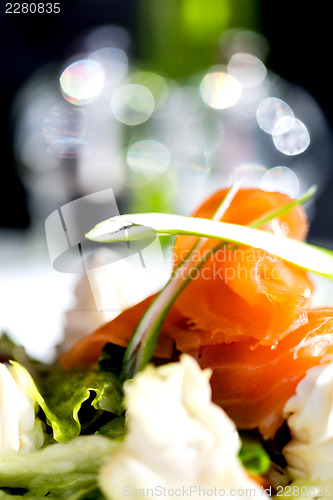 Image of Closeup of smoked salmon salad